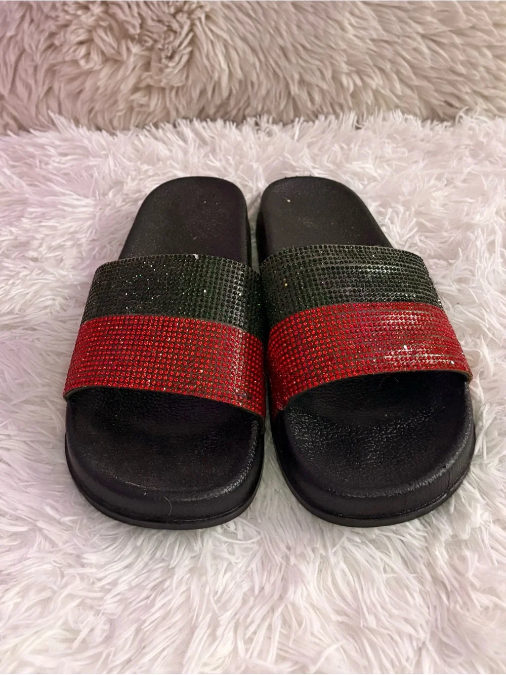 Red and Green Rhinestone Slides - Picture 2 of 3